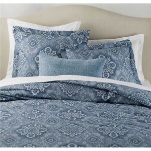 Pottery Barn Giovanna Medallion Percale KING Duvet Cover BLUE Abstract Floral PB
